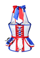 Red Blue Satin Peplum Corset With Strap Plus Size Costume France Flag Top